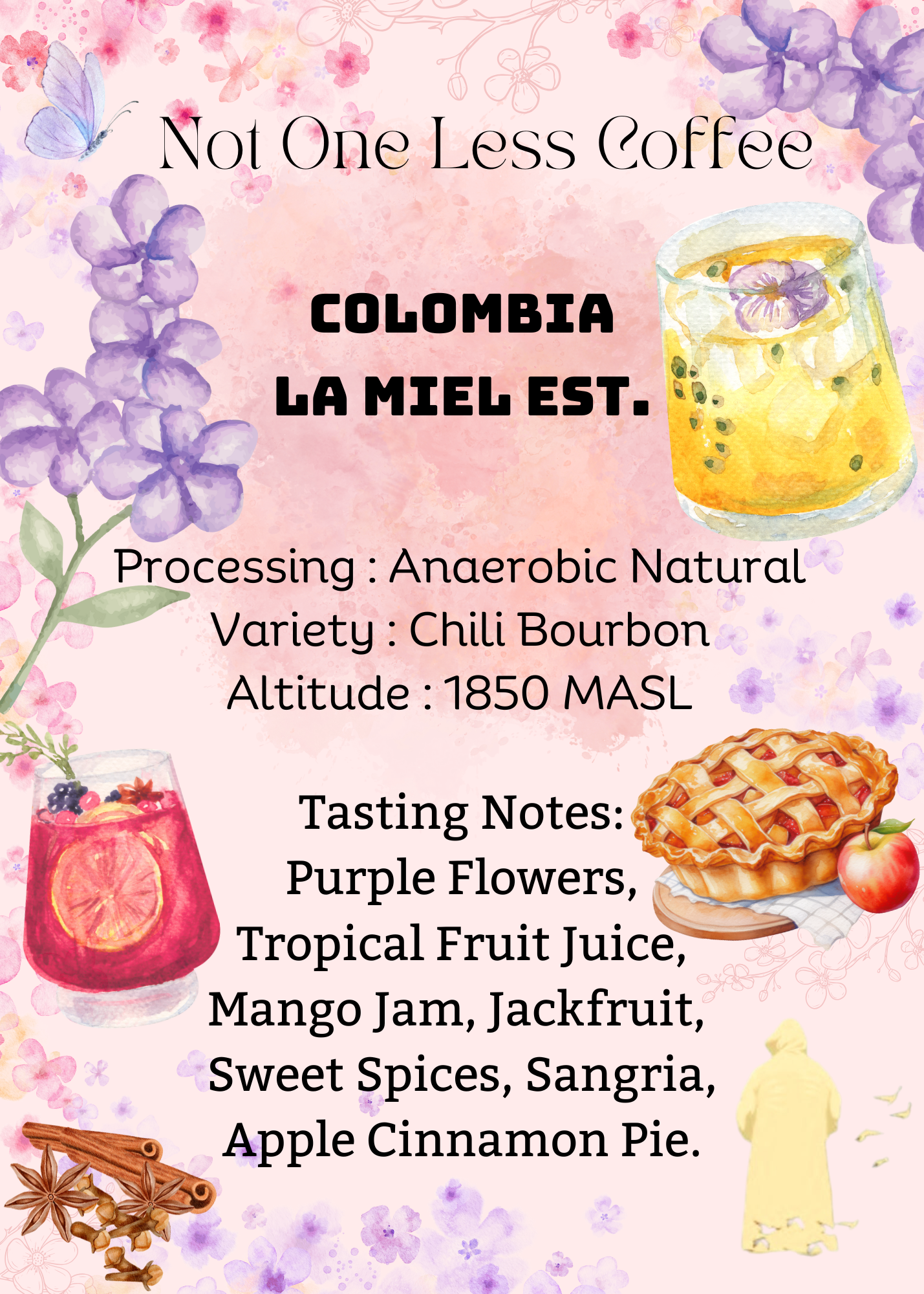 [♥紫花香氣/熱帶果實/蘋果肉桂卷] Colombia - La Miel Estate - Anaerobic Natural - Chili Bourbon