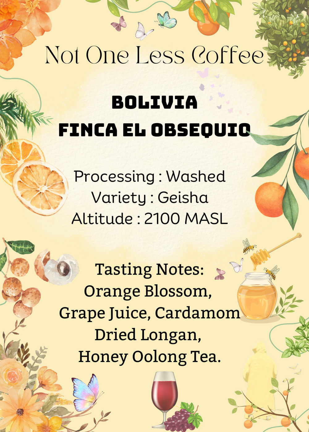 [♥野薑花/龍眼蜜/蜂蜜烏龍茶] Bolivia - Finca El Obsequio - Washed - Geisha