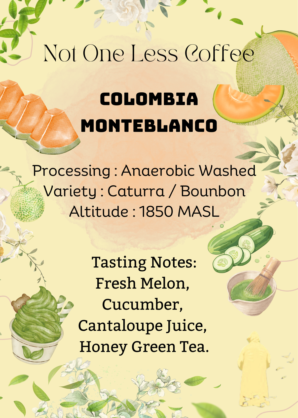 [♥哈蜜瓜/新鮮青瓜/綠茶] Colombia - Monteblanco - Anaerobic Washed - Caturra / Bounbon